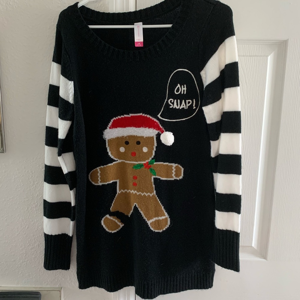 Black and White Striped Sweater with Gingerbread Man